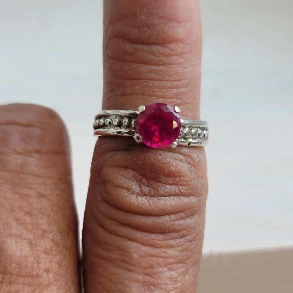 PINK SAPPHIRE CRYSTAL RING HANDMADE IN STERLING SILVER METAL  SIZE 6
